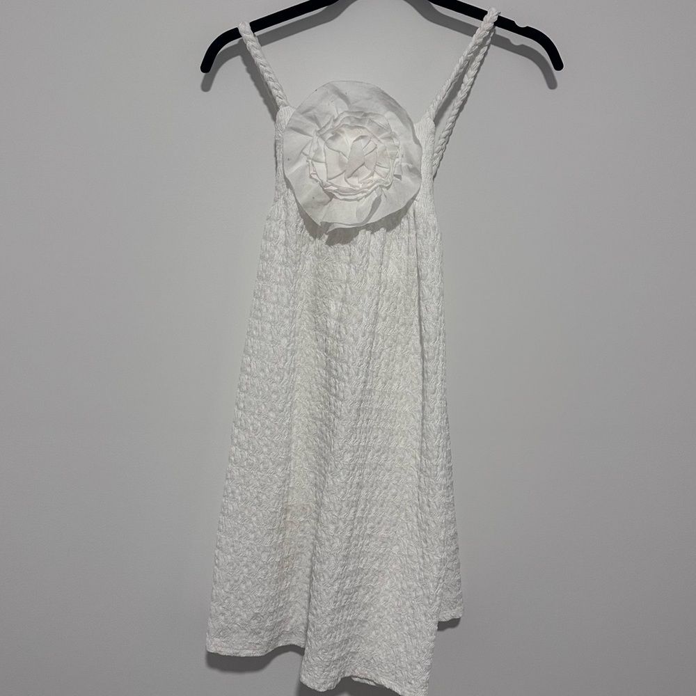 Zara Kids Girl Textured Floral Appliqué Dress - White - Picture 3 of 9